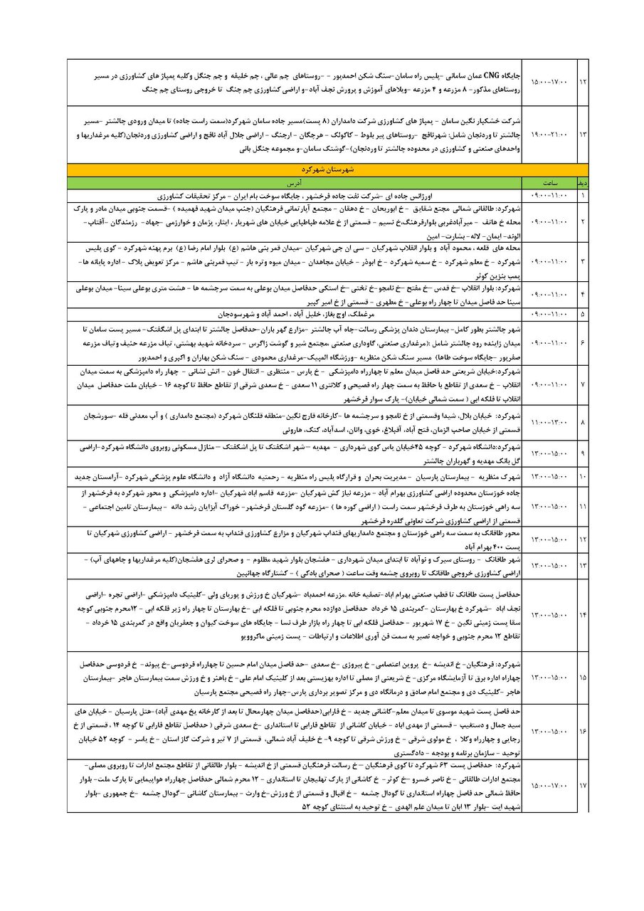 برنامه قطعی برق چهارمحال و بختیاری سه شنبه ۲۱ مرداد + جدول
