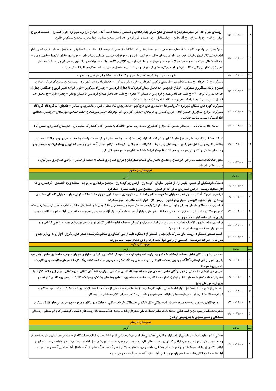 برنامه قطعی برق چهارمحال و بختیاری سه شنبه ۲۱ مرداد + جدول