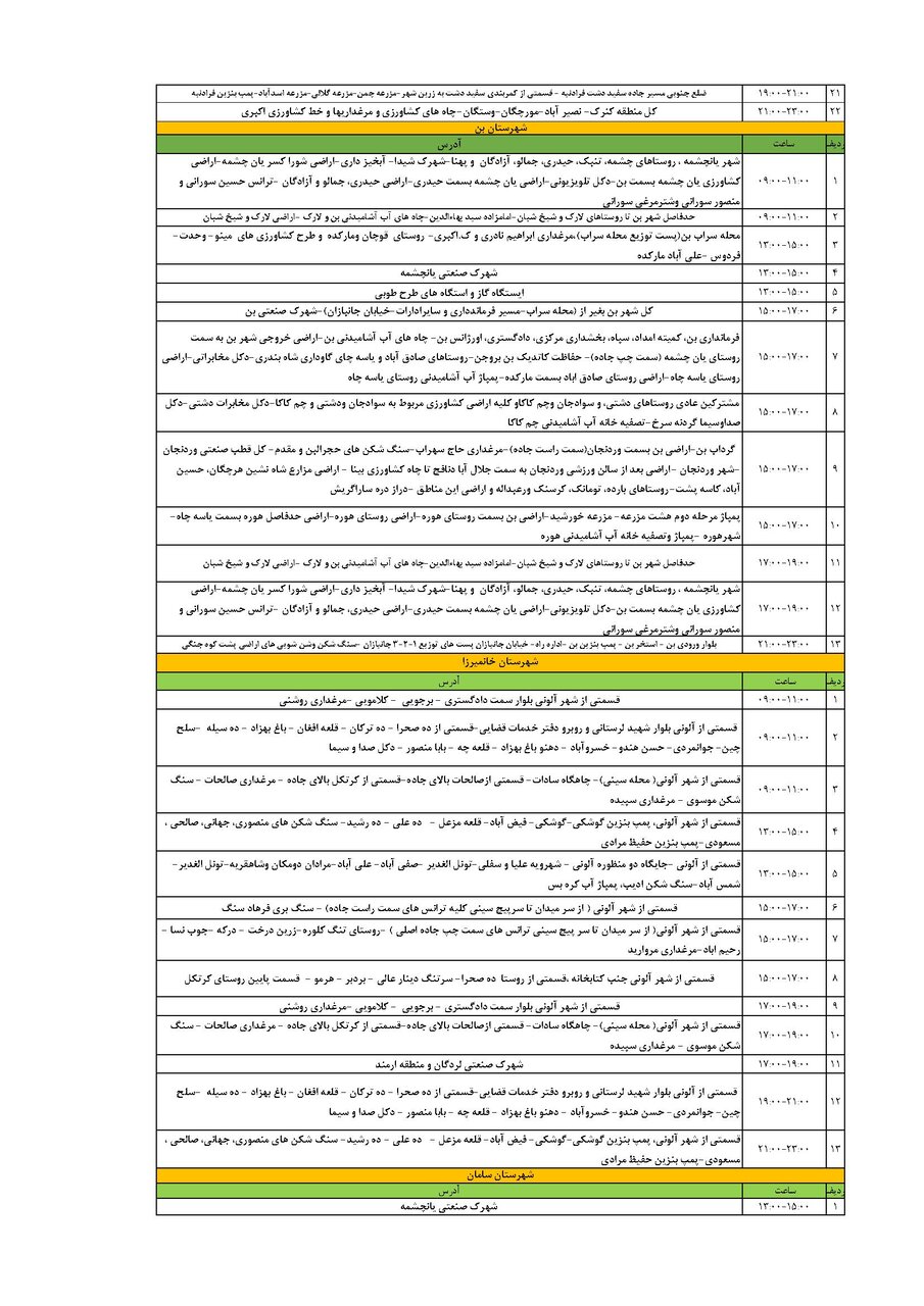برنامه قطعی برق چهارمحال و بختیاری چهارشنبه ۲۲ مرداد + جدول