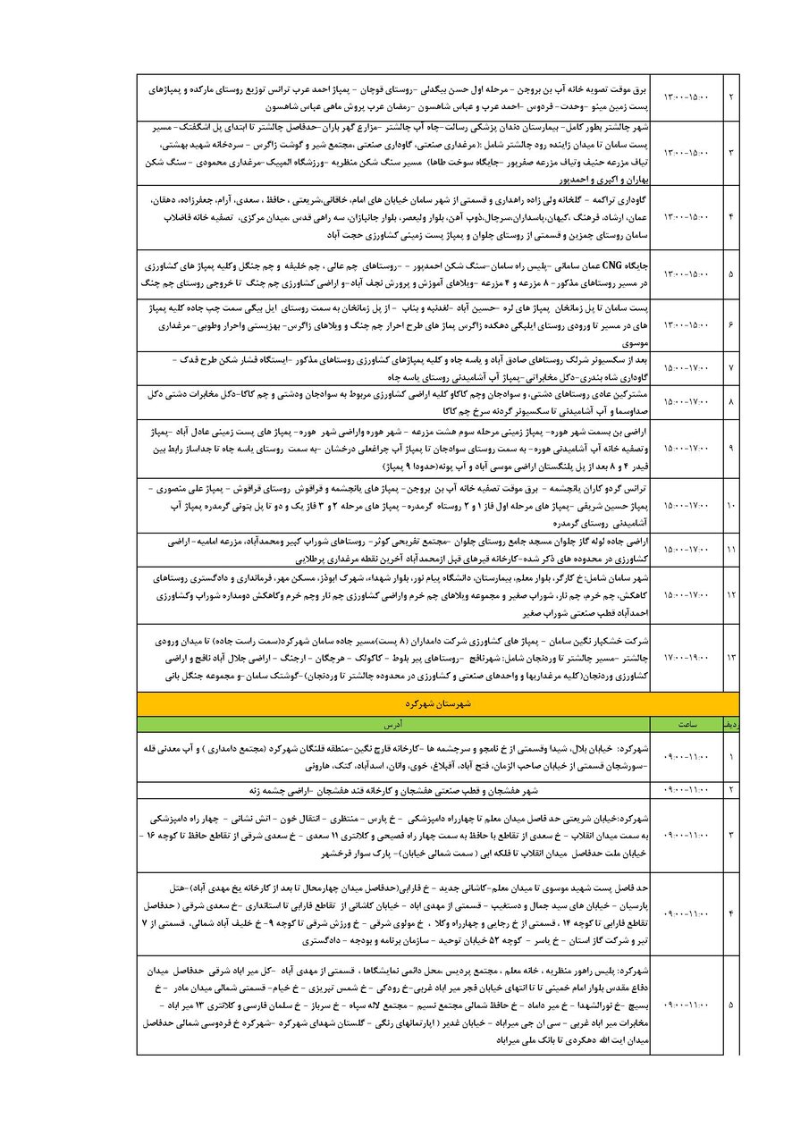برنامه قطعی برق چهارمحال و بختیاری چهارشنبه ۲۲ مرداد + جدول