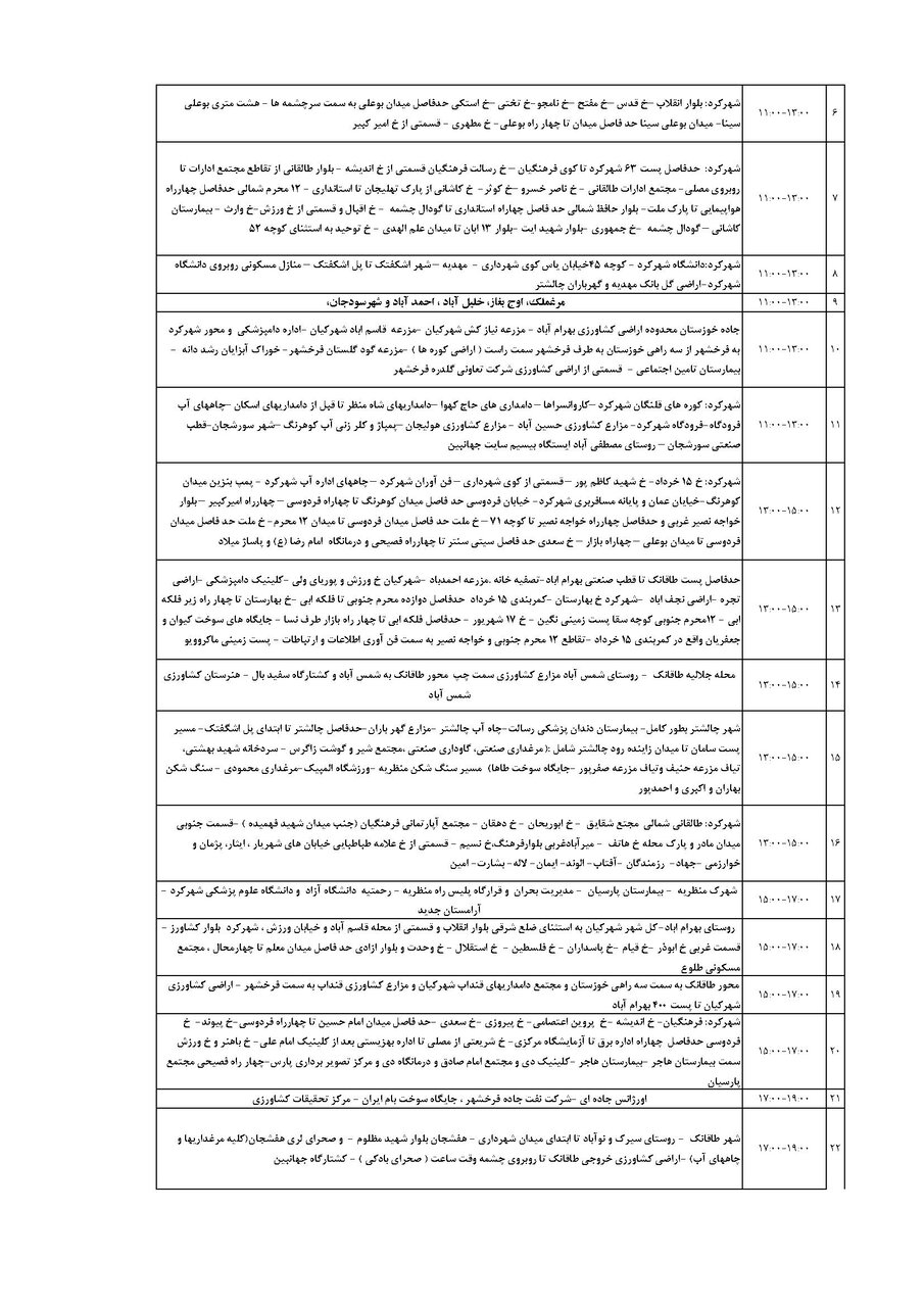 برنامه قطعی برق چهارمحال و بختیاری چهارشنبه ۲۲ مرداد + جدول