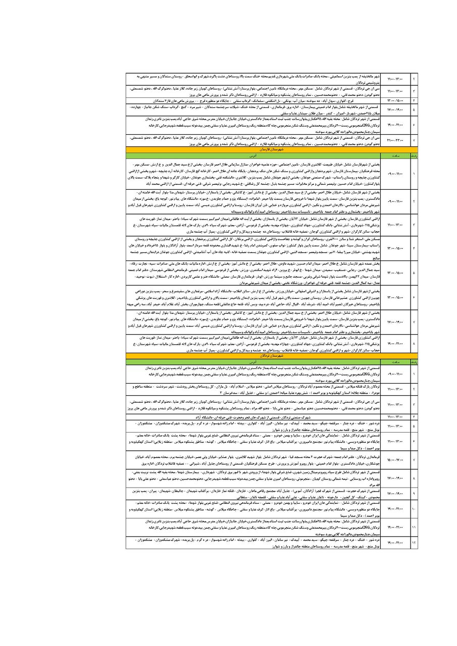 برنامه قطعی برق چهارمحال و بختیاری پنجشنبه ۲۳ مرداد + جدول
