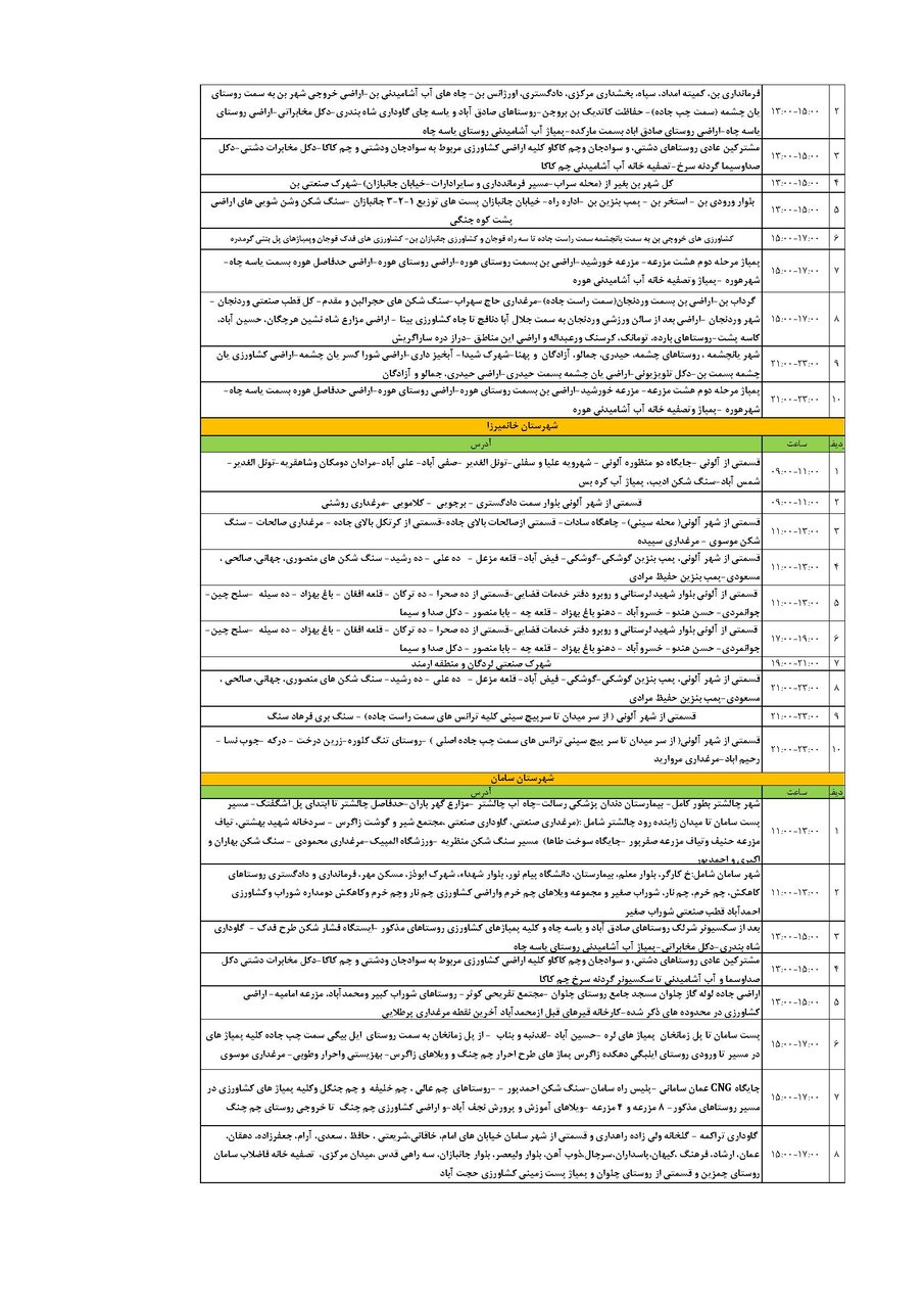 برنامه قطعی برق چهارمحال و بختیاری جمعه ۲۴ مرداد + جدول
