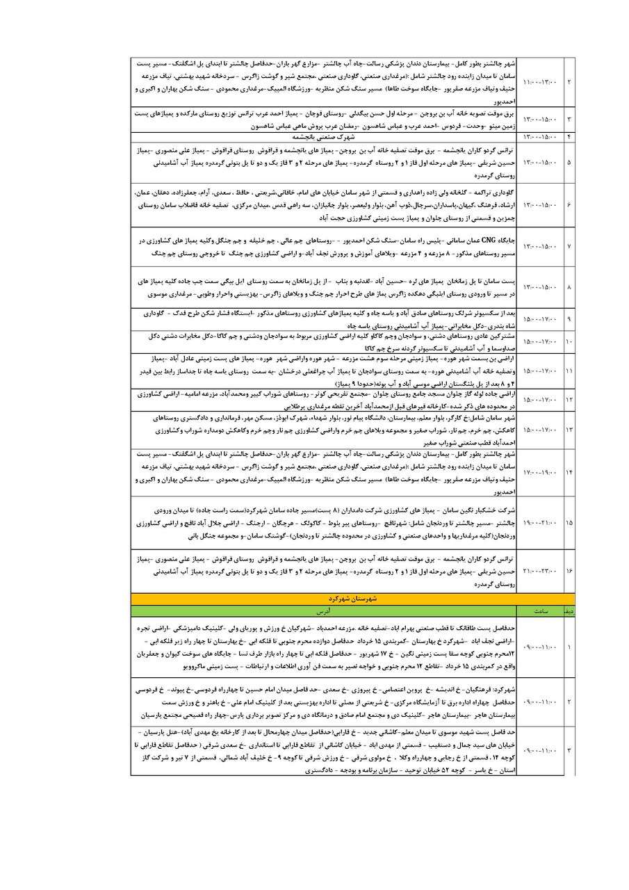 برنامه قطعی برق چهارمحال‌ و بختیاری‌ یکشنبه ۲۶ مرداد + جدول