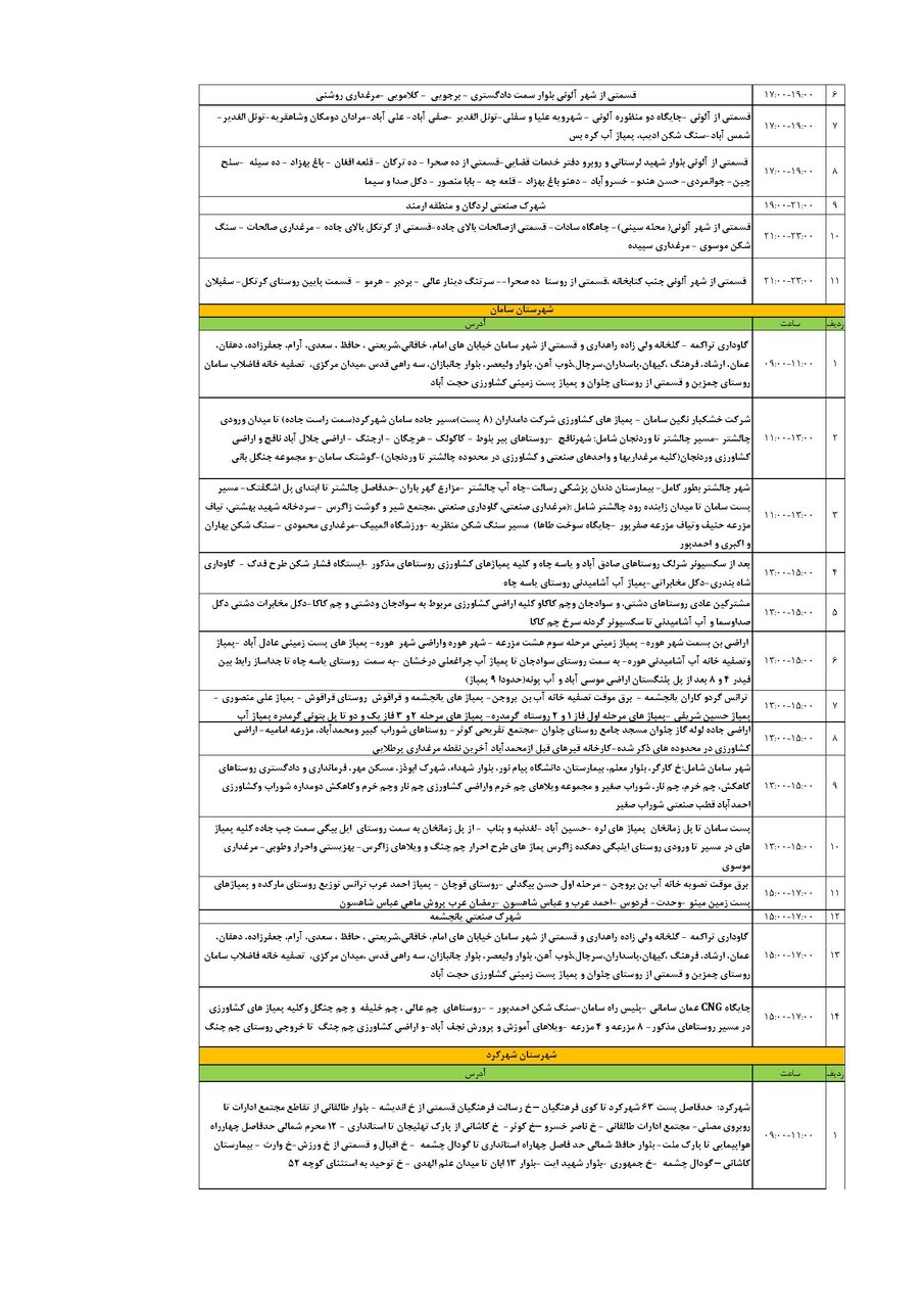 برنامه قطعی برق چهارمحال و بختیاری دوشنبه ۲۷ مرداد + جدول