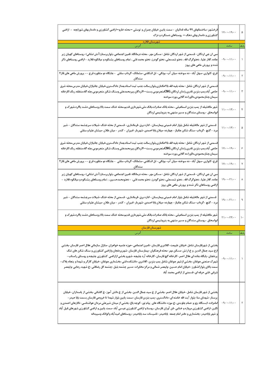 برنامه قطعی برق چهارمحال و بختیاری دوشنبه ۲۷ مرداد + جدول