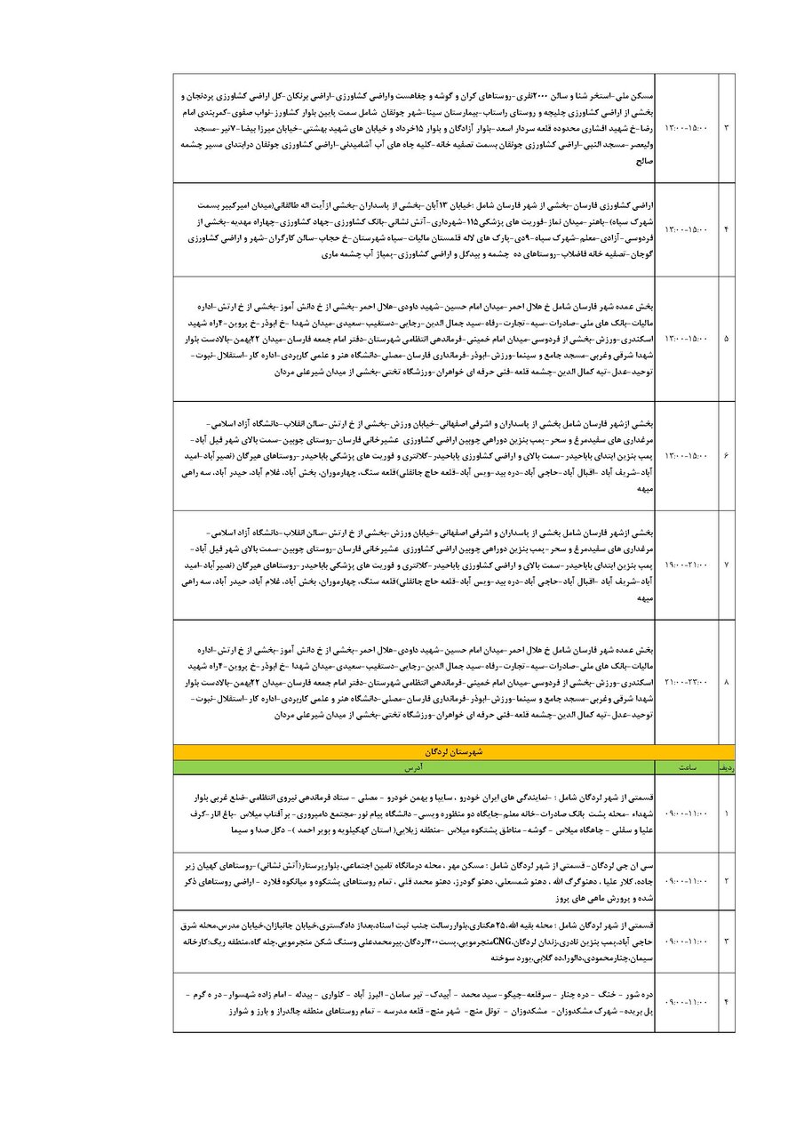 برنامه قطعی برق چهارمحال و بختیاری دوشنبه ۲۷ مرداد + جدول