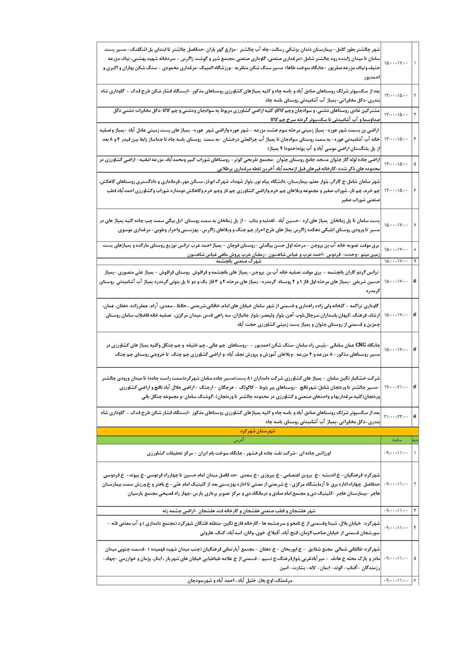 برنامه قطعی برق چهارمحال‌ و بختیاری‌ سه شنبه ۲۸ مرداد + جدول