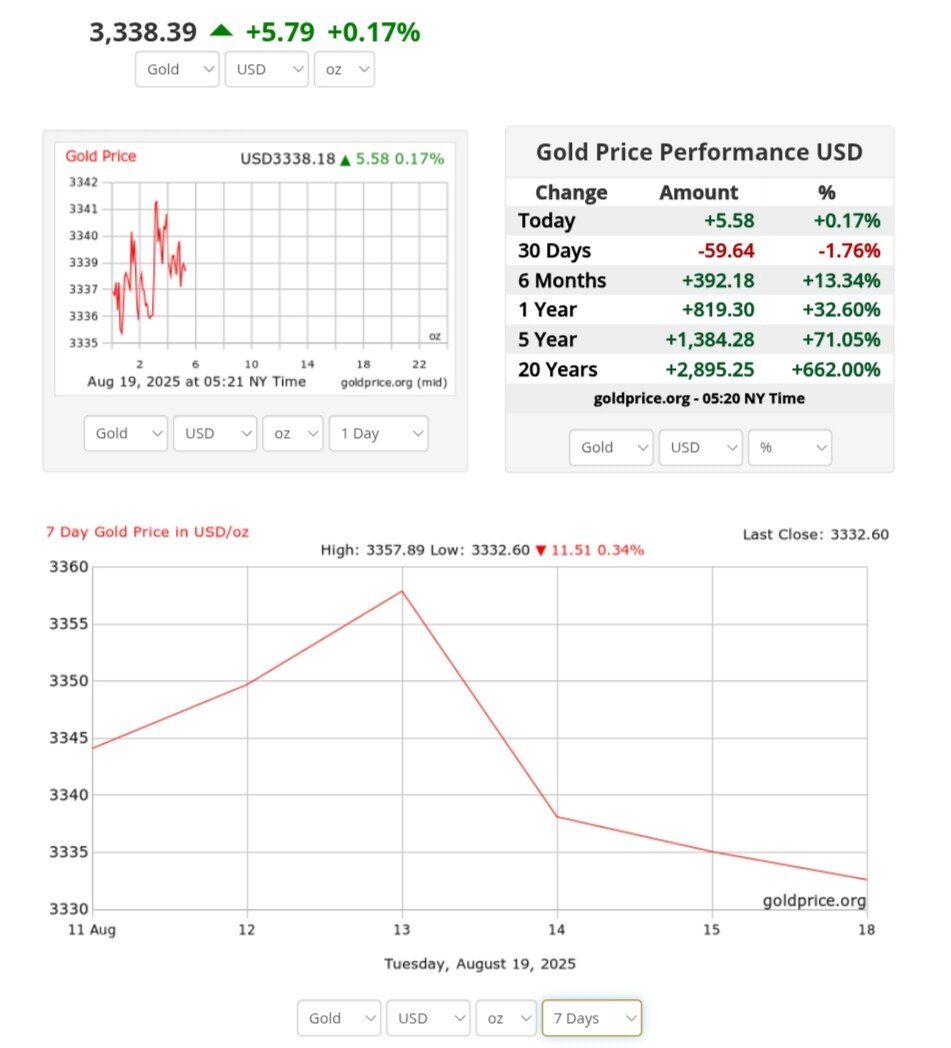 نمودار قیمت طلا ۲۸ مرداد ۱۴۰۴ + قیمت جهانی طلا
