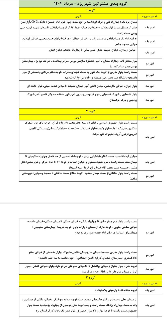 جدول قطعی برق یزد یکشنبه ۹ شهریور ۱۴۰۴ + ساعات خاموشی
