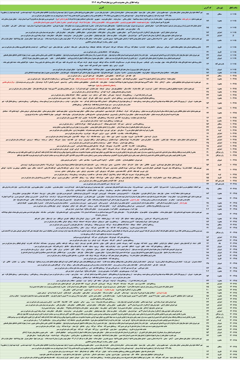 برنامه قطعی برق خراسان شمالی امروز چهارشنبه ۲۹ مرداد ۱۴۰۴