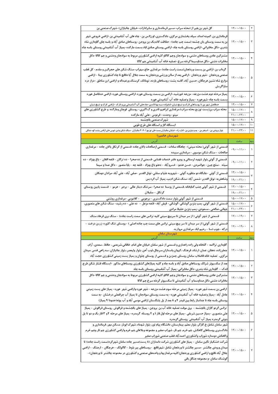 برنامه قطعی برق چهارمحال‌ و بختیاری‌ پنجشنبه ۳۰ مرداد + جدول