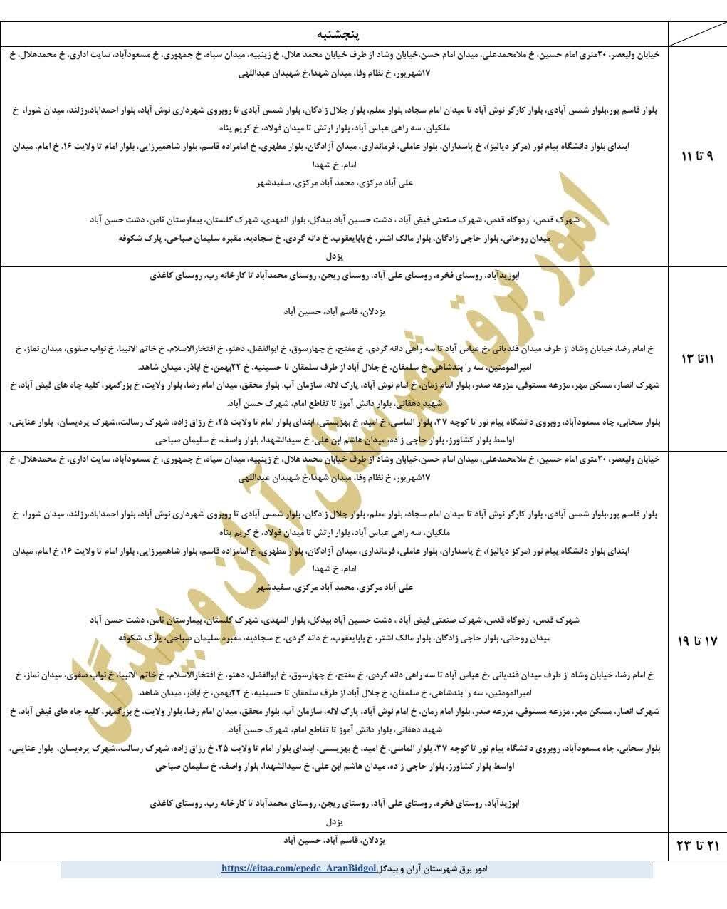 قطعی برق استان اصفهان امروز پنجشنبه ۳۰ مرداد ۱۴۰۴ + جدول