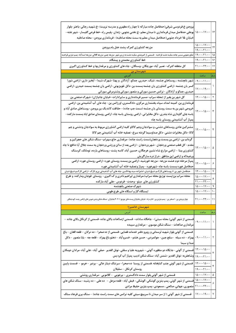 برنامه قطعی برق چهارمحال‌ و بختیاری‌ شنبه ۱ شهریور + جدول