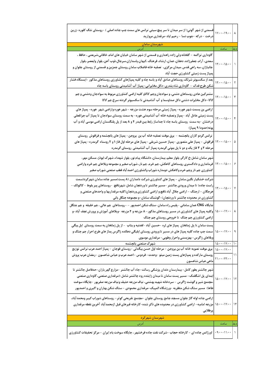 برنامه قطعی برق چهارمحال‌ و بختیاری‌ شنبه ۱ شهریور + جدول