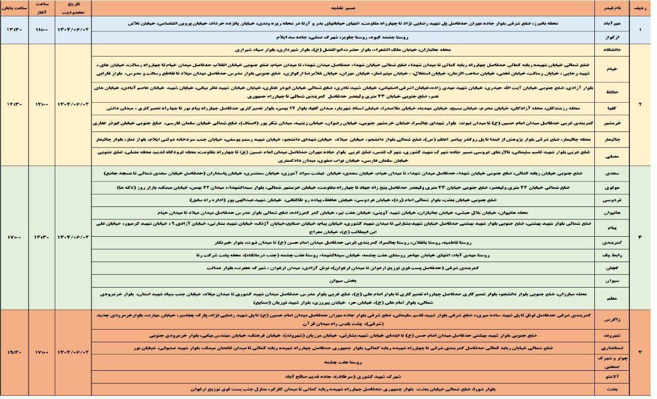 برنامه قطعی برق استان ایلام امروز یکشنبه ۲ شهریور+ مناطق
