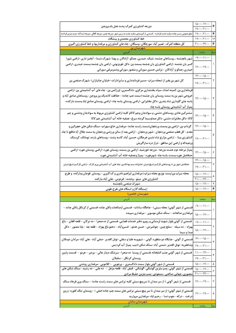 برنامه قطعی برق چهارمحال و بختیاری دوشنبه ۳ شهریور + جدول