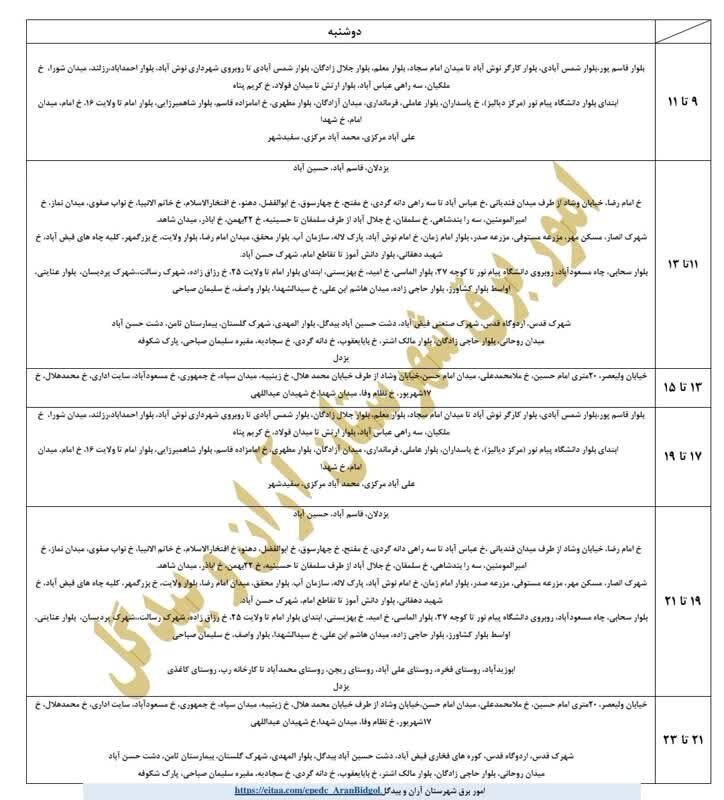 قطعی برق استان اصفهان امروز دوشنبه ۳ شهریور ۱۴۰۴ به تفکیک شهرستان ها
