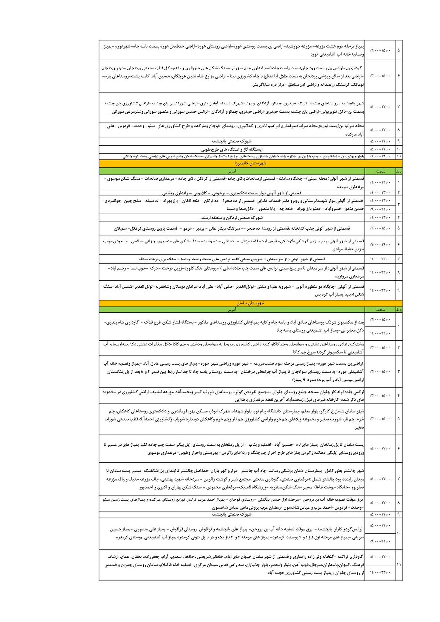 برنامه قطعی برق چهارمحال و بختیاری سه شنبه ۴ شهریور + جدول
