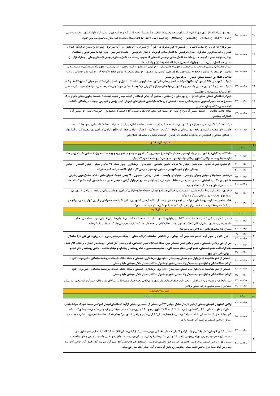 برنامه قطعی برق چهارمحال و بختیاری سه شنبه ۴ شهریور + جدول