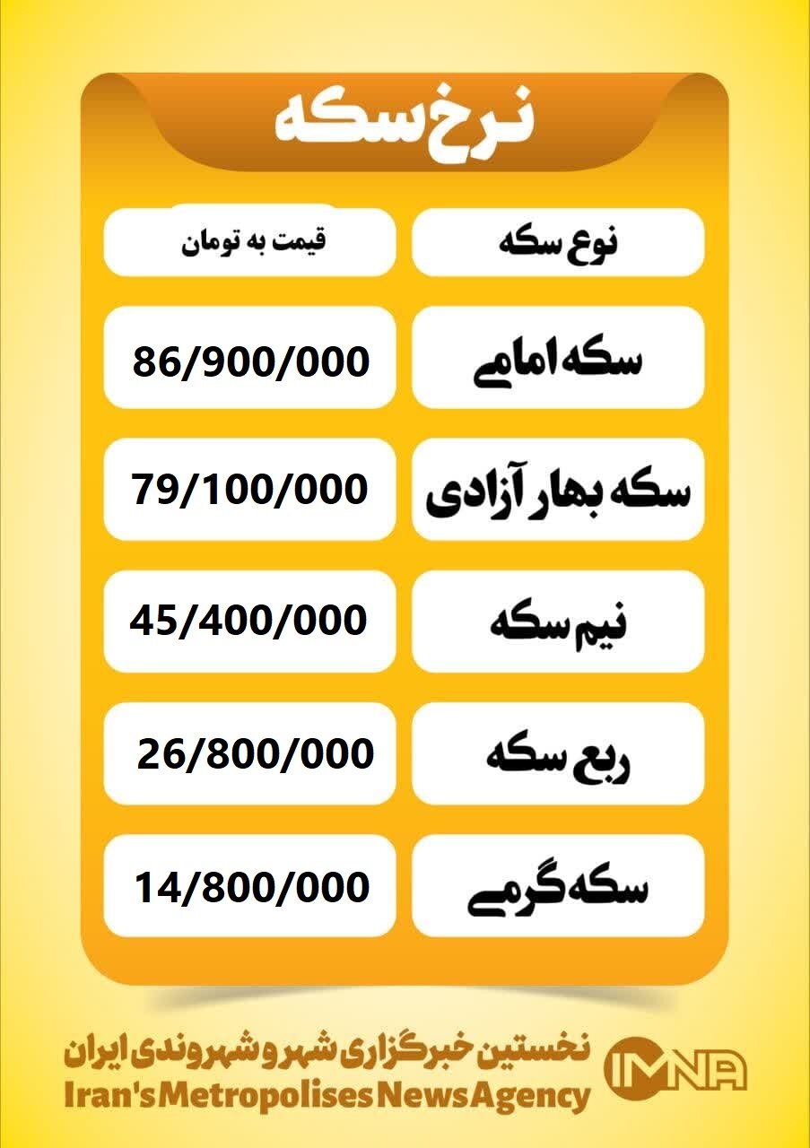قیمت سکه امروز سه‌شنبه ۴ شهریور ۱۴۰۴