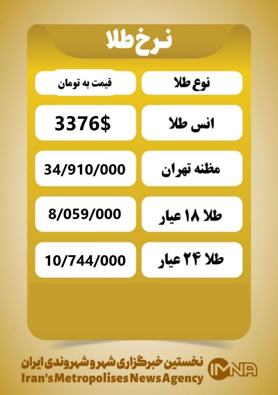 قیمت طلا امروز چهارشنبه ۵ شهریور ۱۴۰۴