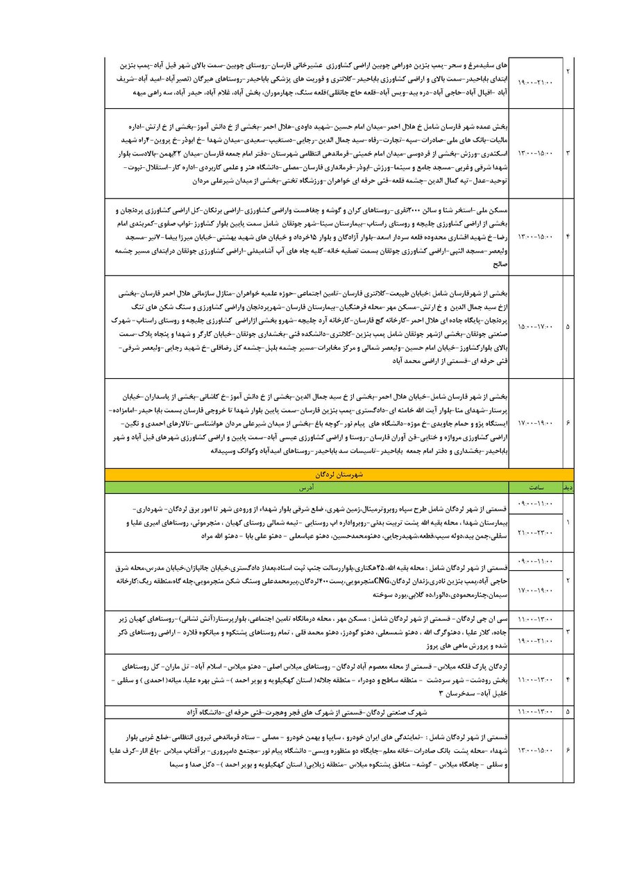برنامه قطعی برق چهارمحال‌ و بختیاری‌ پنجشنبه ۶ شهریور + جدول