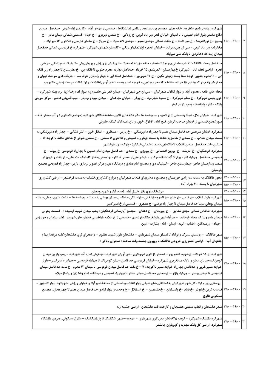 برنامه قطعی برق چهارمحال و بختیاری جمعه ۷ شهریور + جدول
