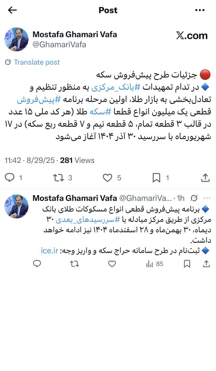 جزئیات پیش فروش سکه طلای بانک مرکزی اعلام شد / هر کدملی میتواند ۱۵ عدد سکه بخرد