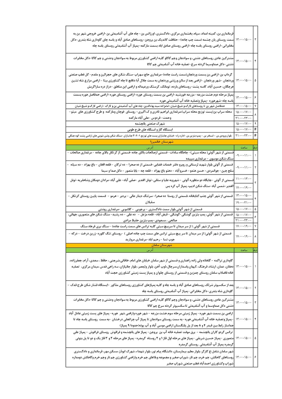 برنامه قطعی برق چهارمحال‌ و بختیاری‌ شنبه ۸ شهریور + جدول