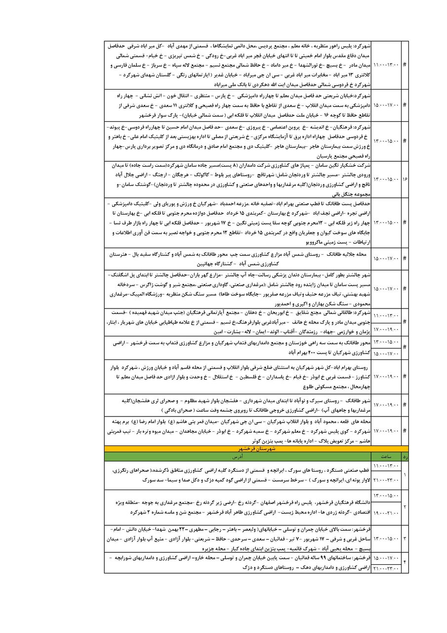 برنامه قطعی برق چهارمحال و بختیاری شنبه ۸ شهریور + جدول