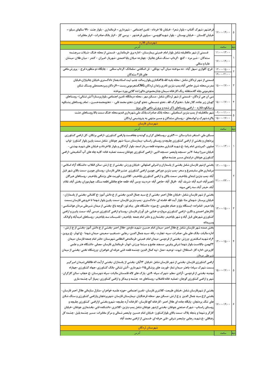 برنامه قطعی برق چهارمحال‌ و بختیاری‌ شنبه ۸ شهریور + جدول
