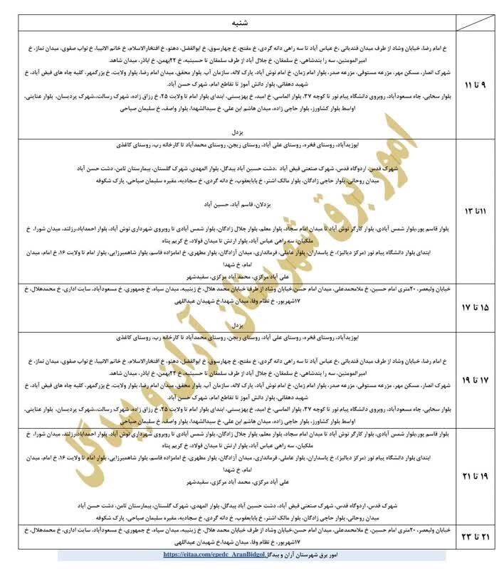 قطعی برق استان اصفهان امروز شنبه ۸ شهریور ۱۴۰۴ + جدول