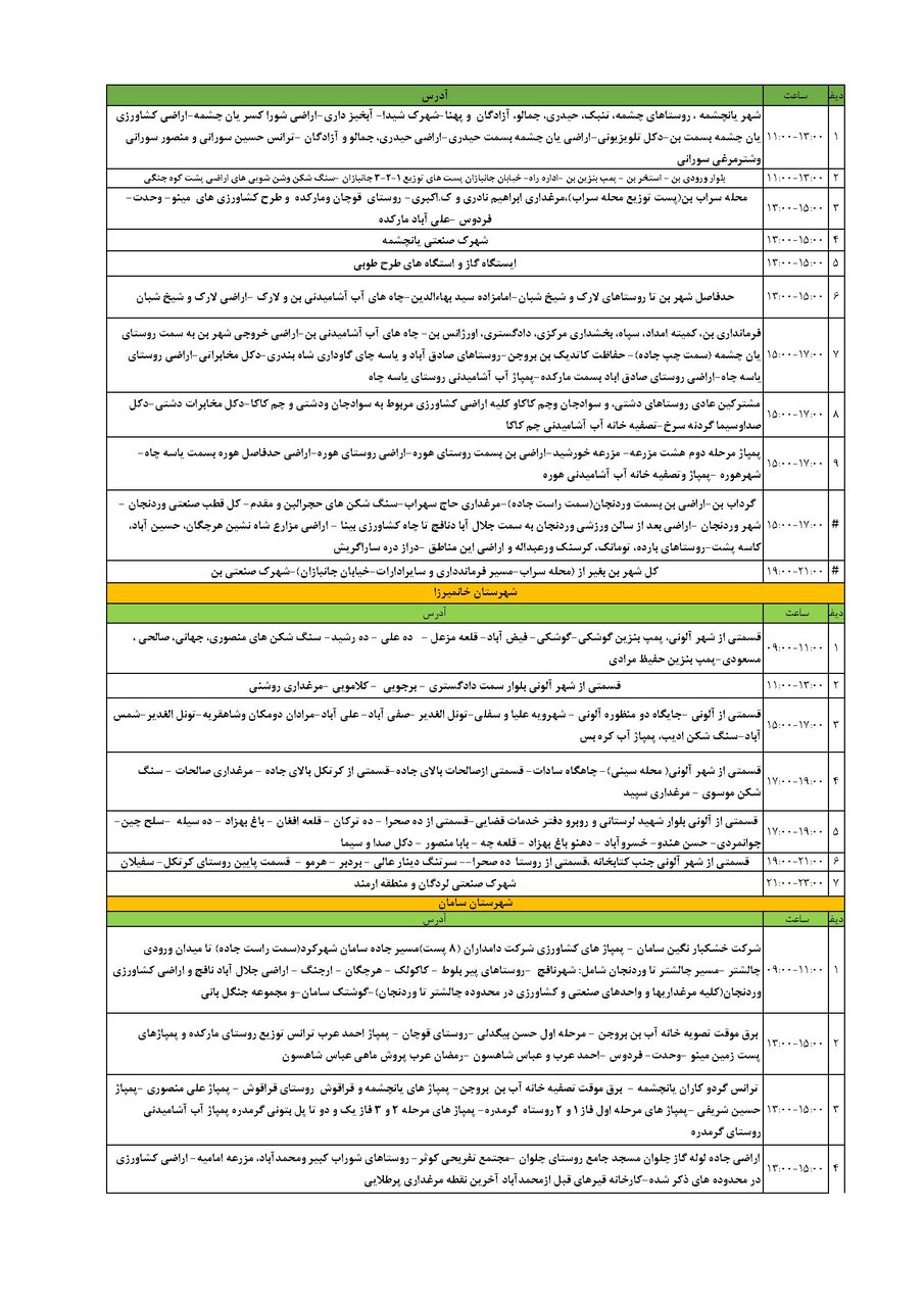 برنامه قطعی برق چهارمحال‌ و بختیاری‌ دوشنبه ۱۰ شهریور + جدول