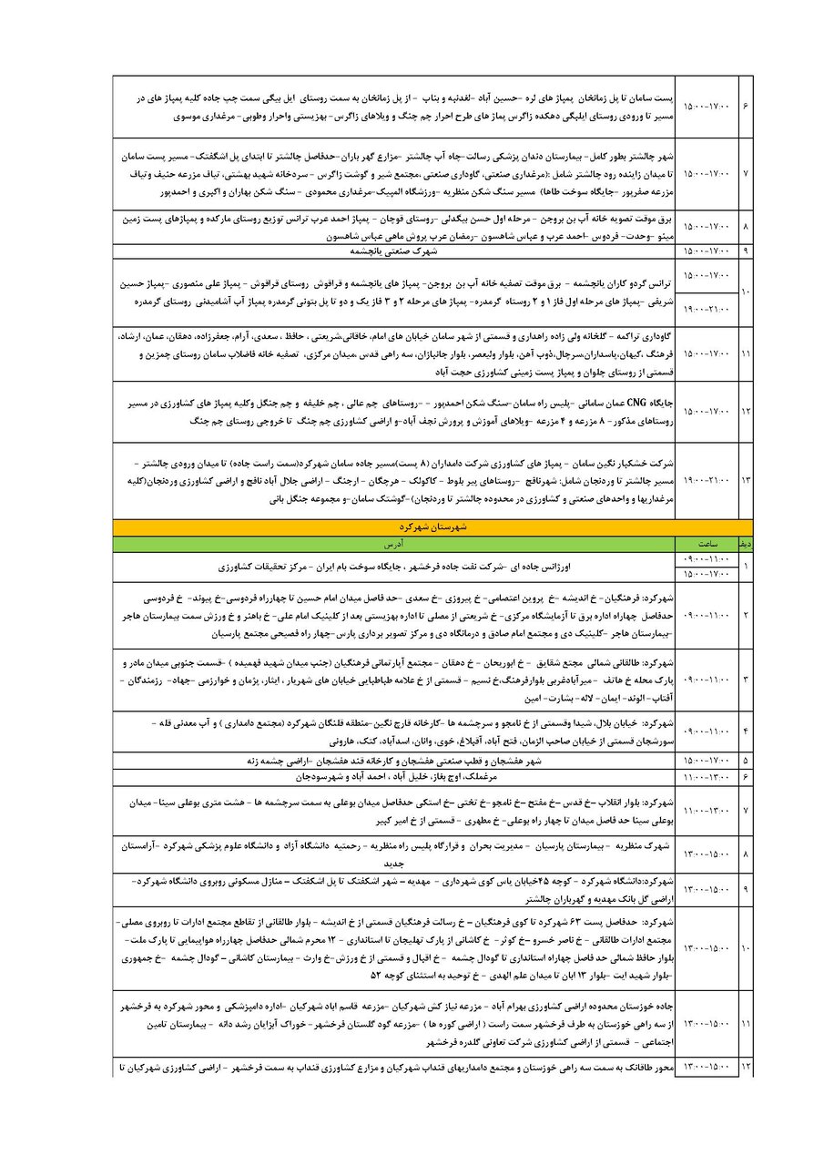 برنامه قطعی برق چهارمحال و بختیاری سه شنبه ۱۱ شهریور + جدول