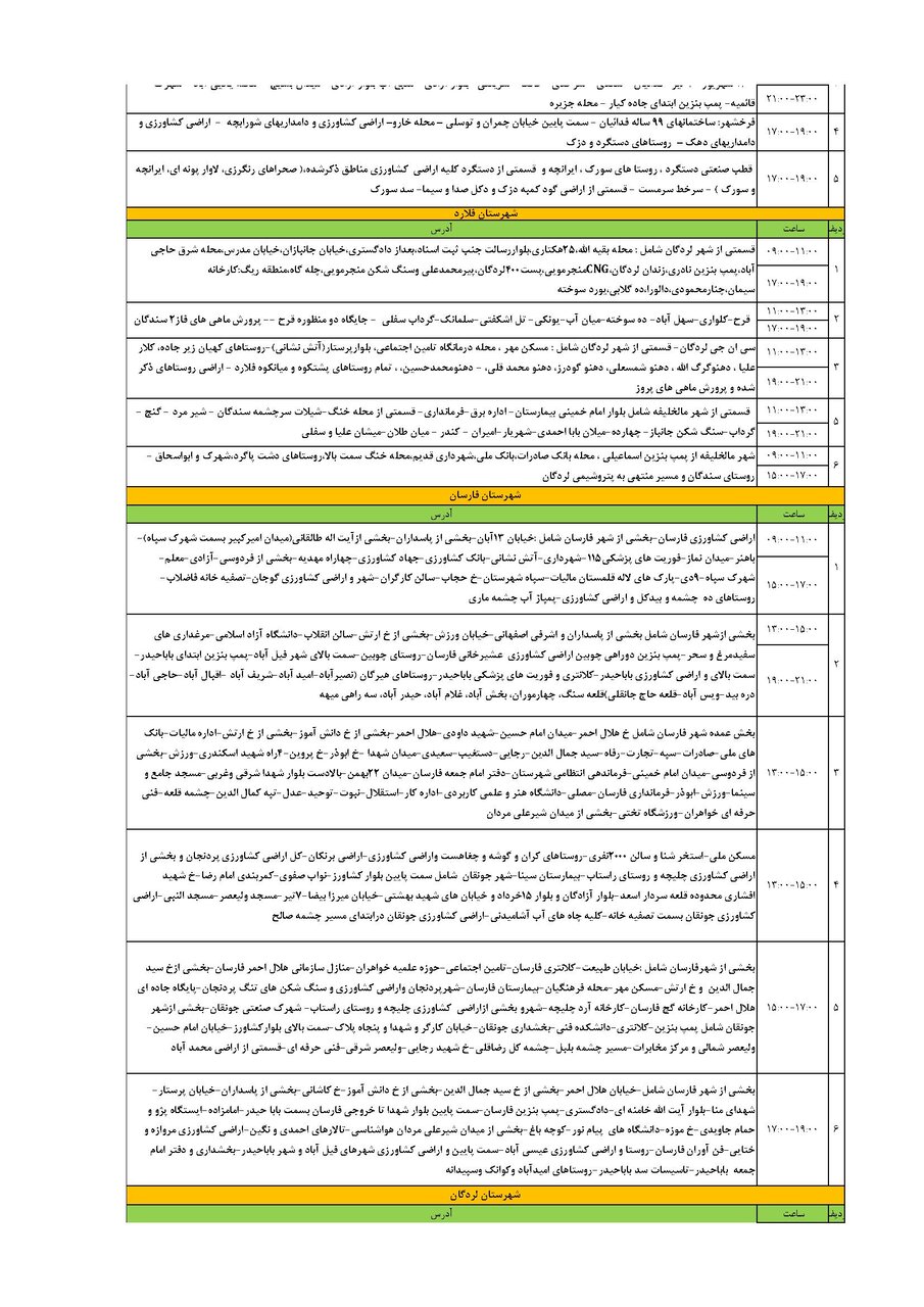 برنامه قطعی برق چهارمحال‌ و بختیاری‌ سه شنبه ۱۱ شهریور + جدول