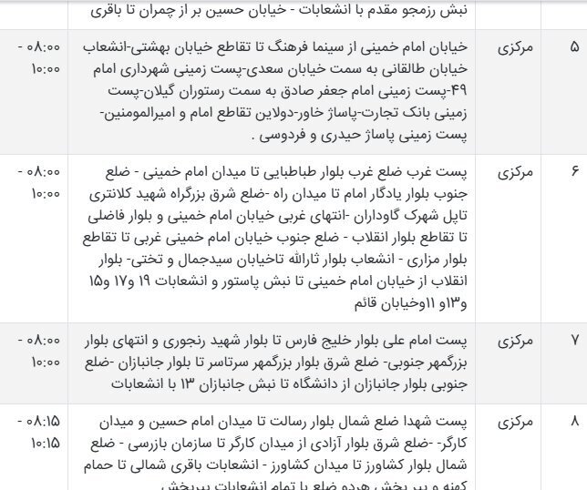 جدول قطعی برق سیستان و بلوچستان امروز شنبه ۸ شهریور ۱۴۰۴ + ساعات خاموشی زاهدان
