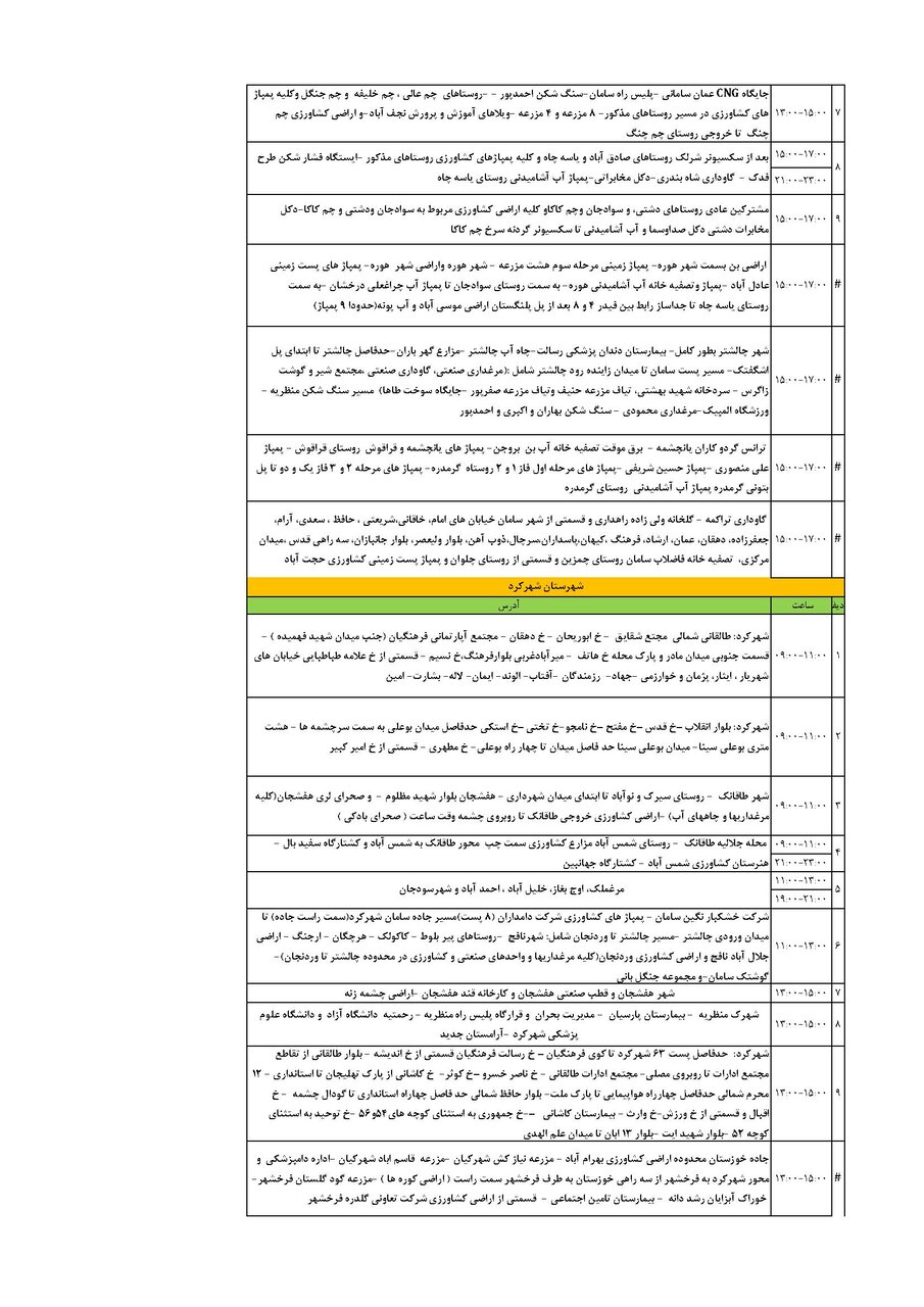 برنامه قطعی برق چهارمحال و بختیاری پنجشنبه ۱۳ شهریور + جدول