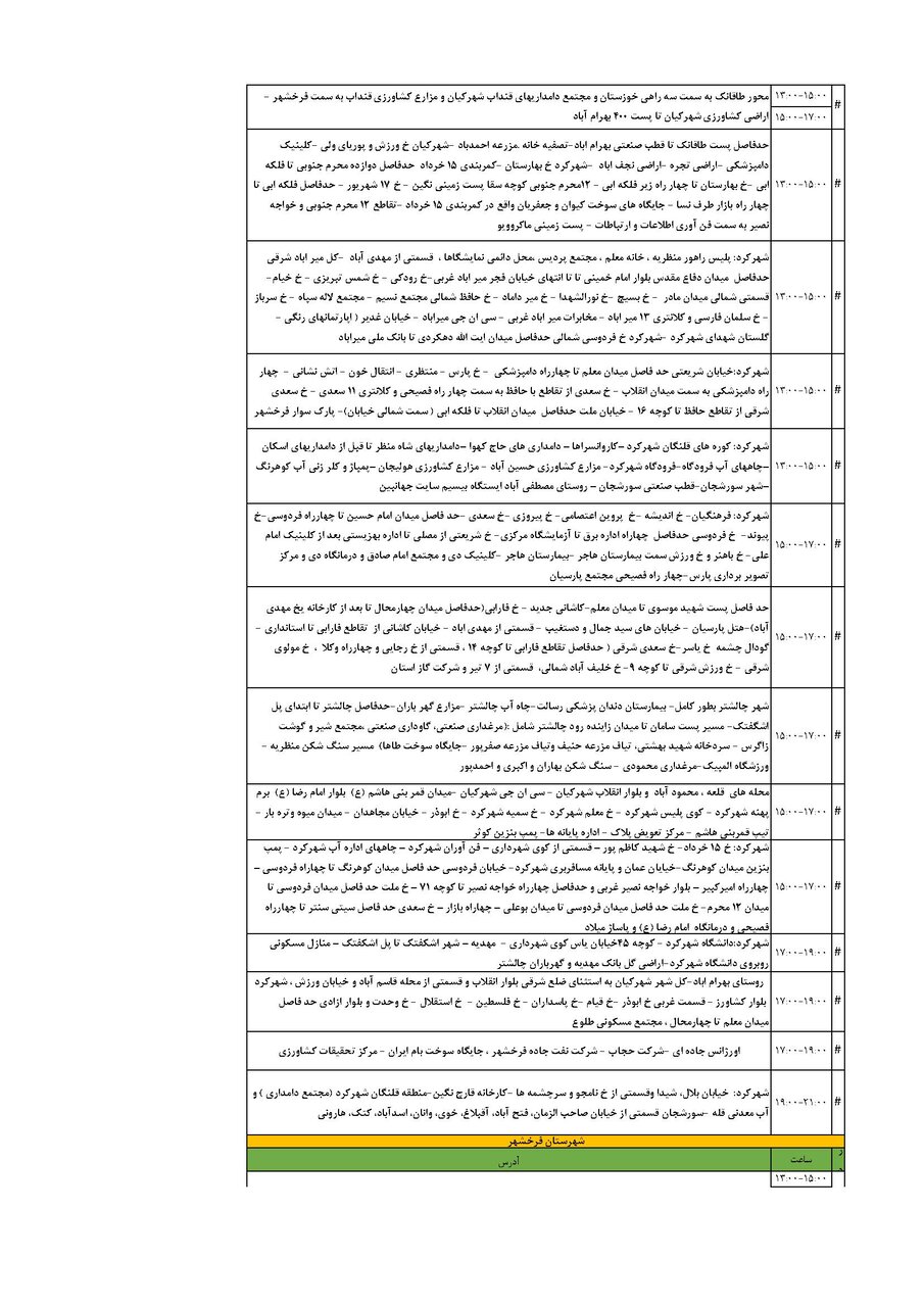 برنامه قطعی برق چهارمحال‌ و بختیاری‌ پنجشنبه ۱۳ شهریور + جدول