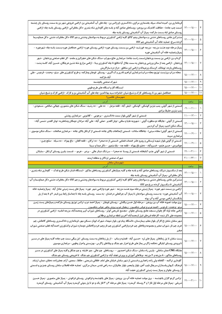 برنامه قطعی برق چهارمحال و بختیاری جمعه ۱۴ شهریور + جدول
