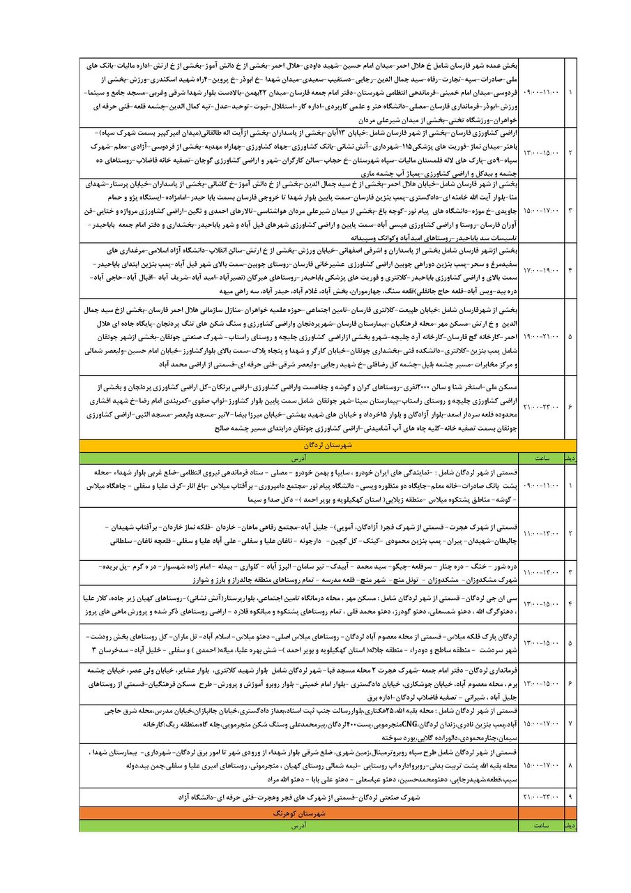 برنامه قطعی برق چهارمحال و بختیاری جمعه ۱۴ شهریور + جدول