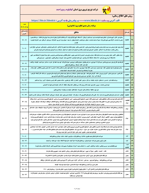 جدول قطعی برق یاسوج، شنبه ۱۵ شهریور ۱۴۰۴ + ساعات خاموشی کهگیلویه و بویراحمد
