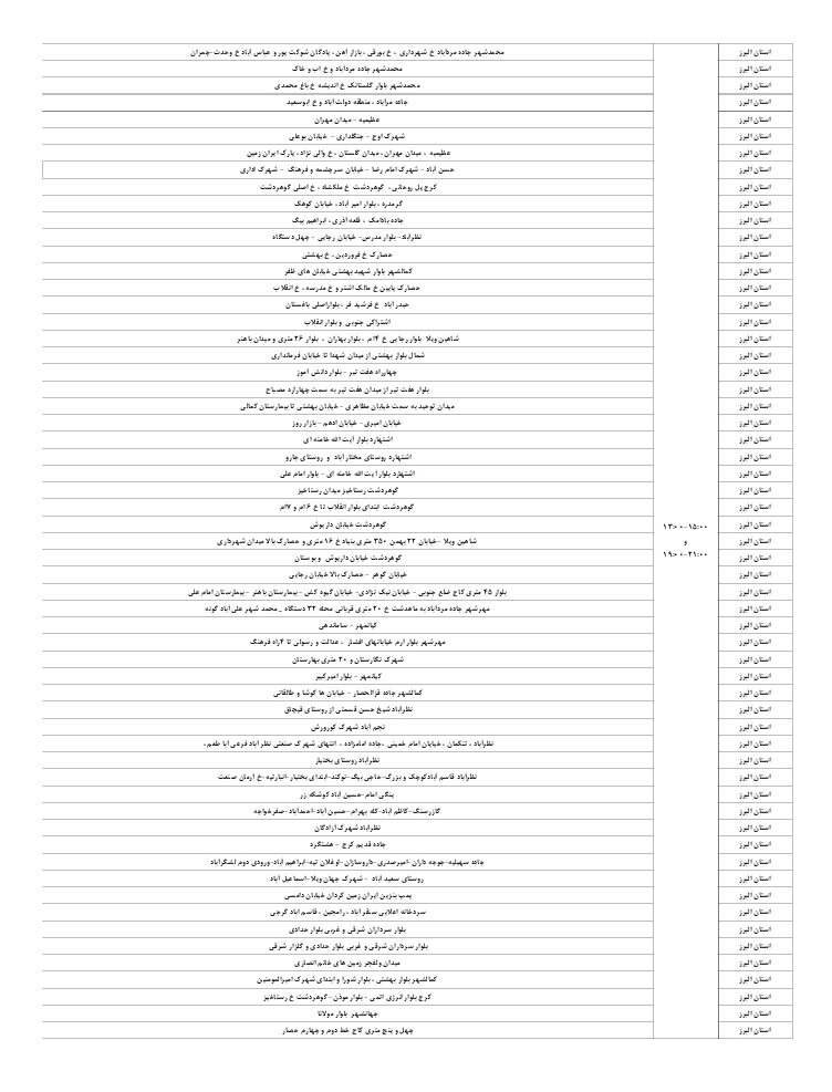 جدول خاموشی برق مناطق البرز شنبه ۱۵ شهریور