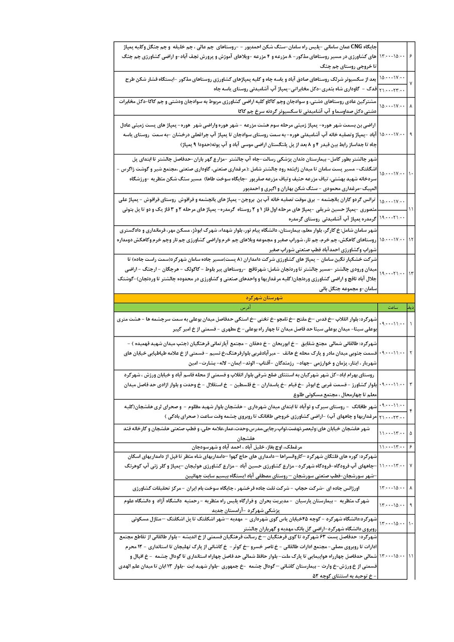 برنامه قطعی برق چهارمحال‌ و بختیاری‌ یکشنبه ۱۶ شهریور + جدول