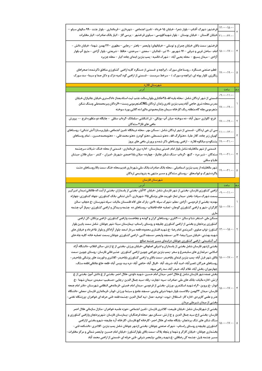 برنامه قطعی برق چهارمحال‌ و بختیاری‌ یکشنبه ۱۶ شهریور + جدول