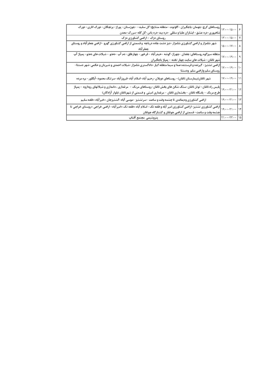 برنامه قطعی برق چهارمحال‌ و بختیاری‌ یکشنبه ۱۶ شهریور + جدول