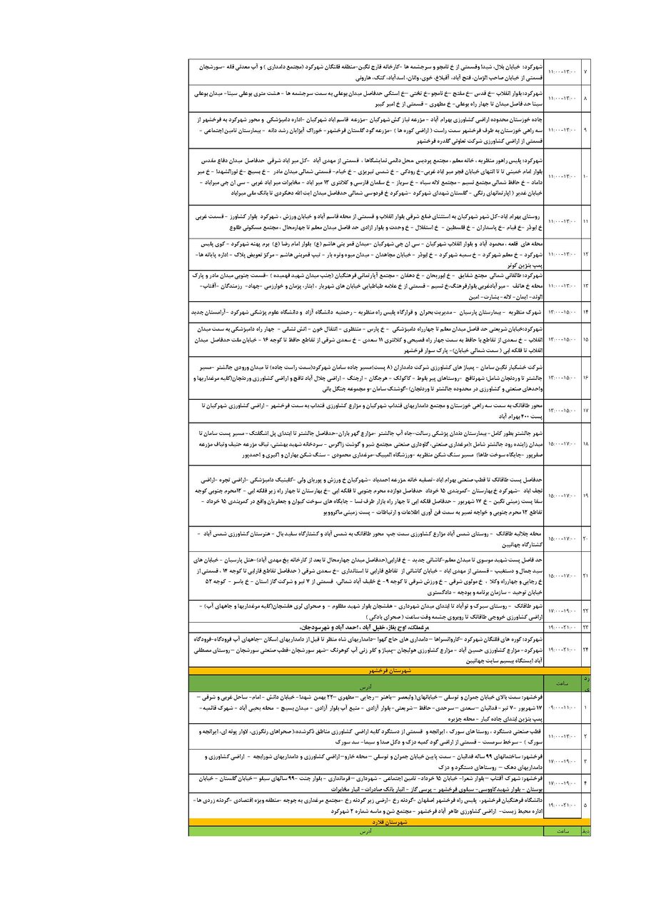 برنامه قطعی برق چهارمحال‌ و بختیاری‌ دوشنبه ۱۷ شهریور + جدول