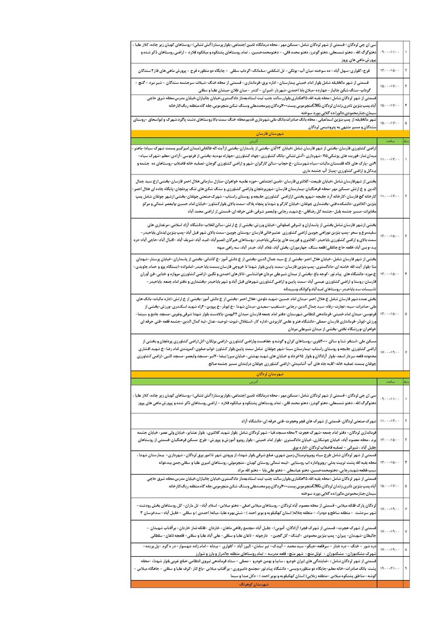 برنامه قطعی برق چهارمحال و بختیاری دوشنبه ۱۷ شهریور + جدول