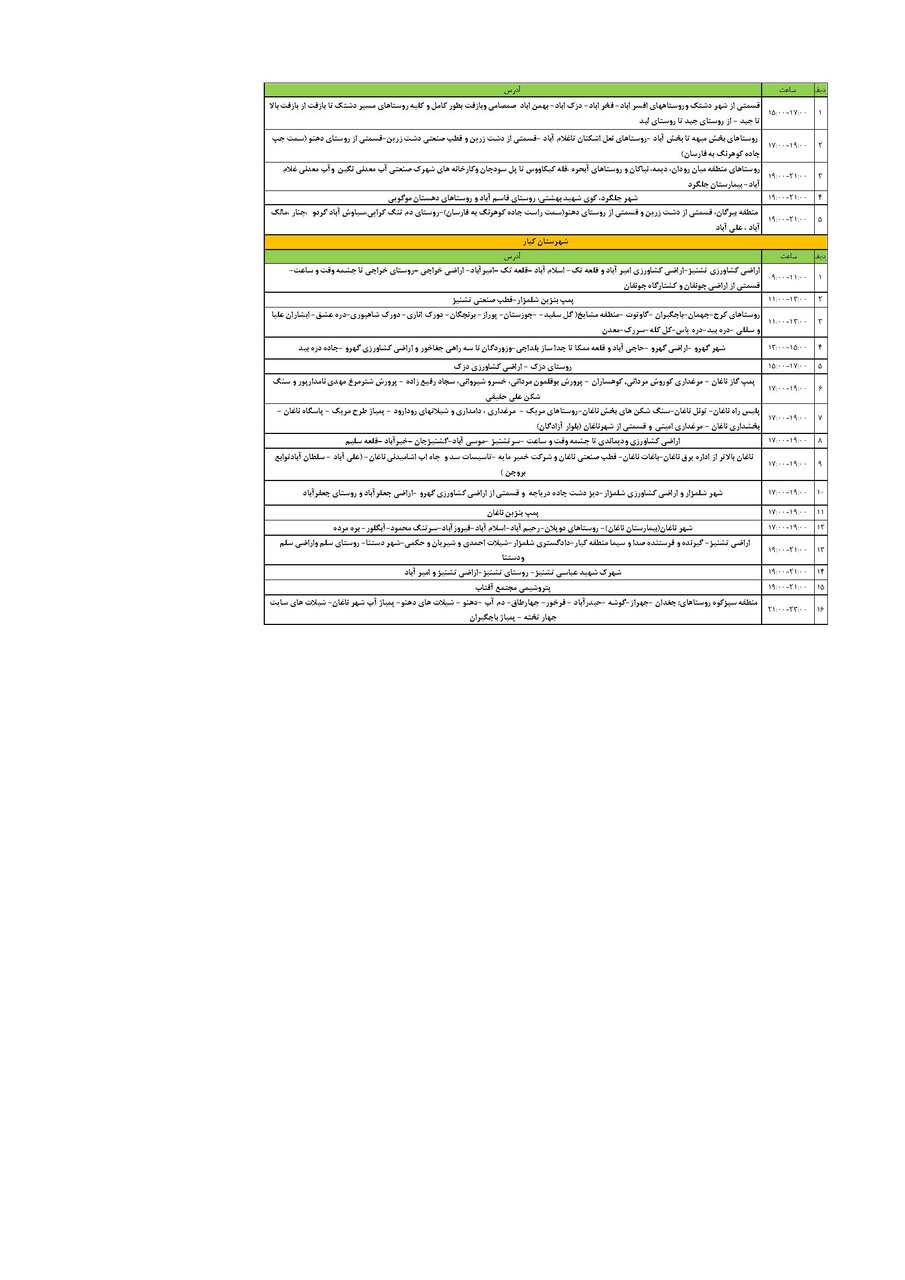برنامه قطعی برق چهارمحال‌ و بختیاری‌ دوشنبه ۱۷ شهریور + جدول