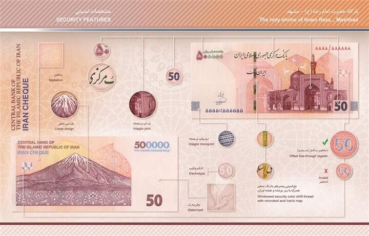 ایران چک ۵۰۰ هزار ریالی جدید منتشر شد